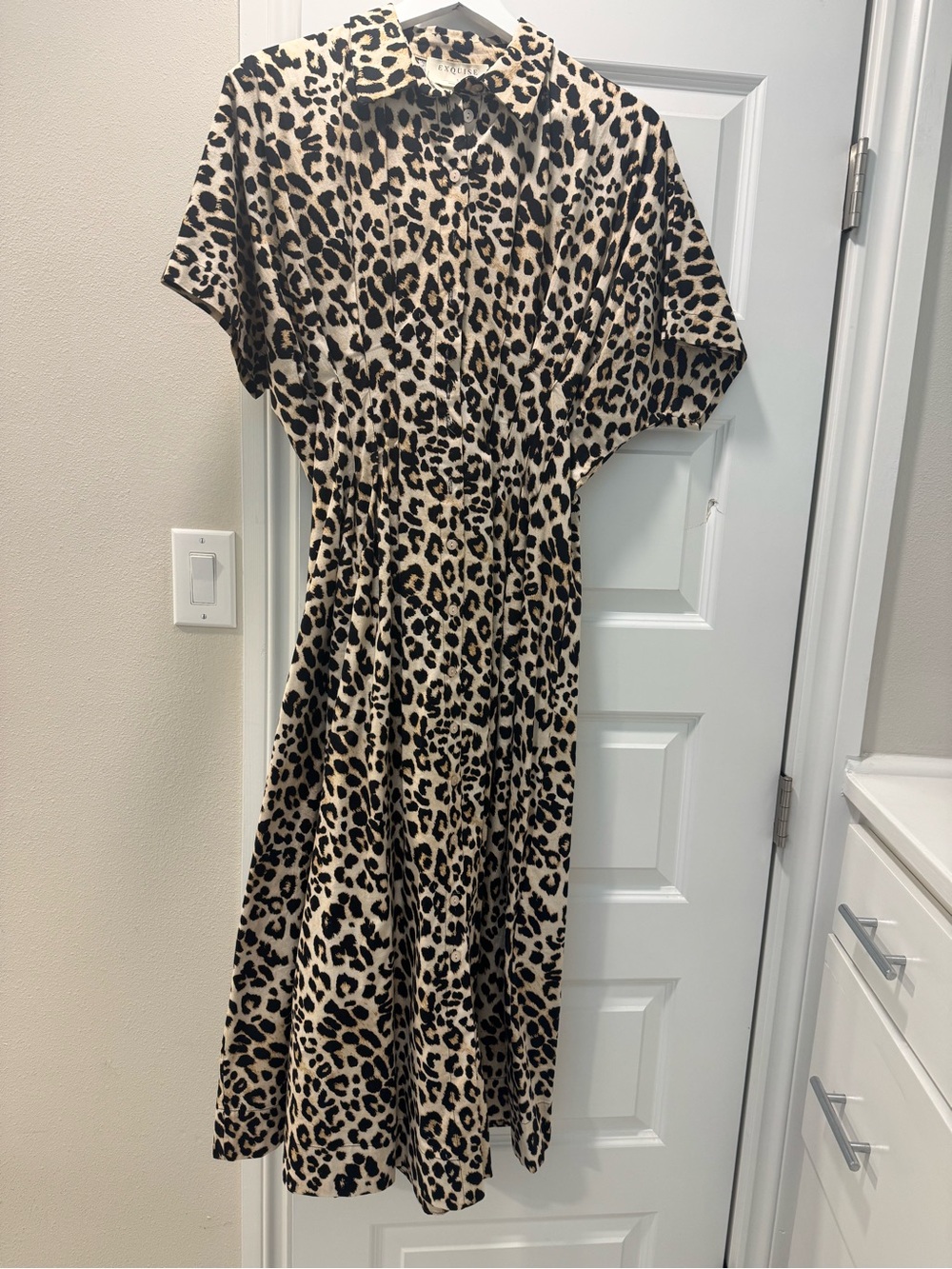 Anthropologie Leopard Print Short Sleeve Midi Dress - Beige & Black
